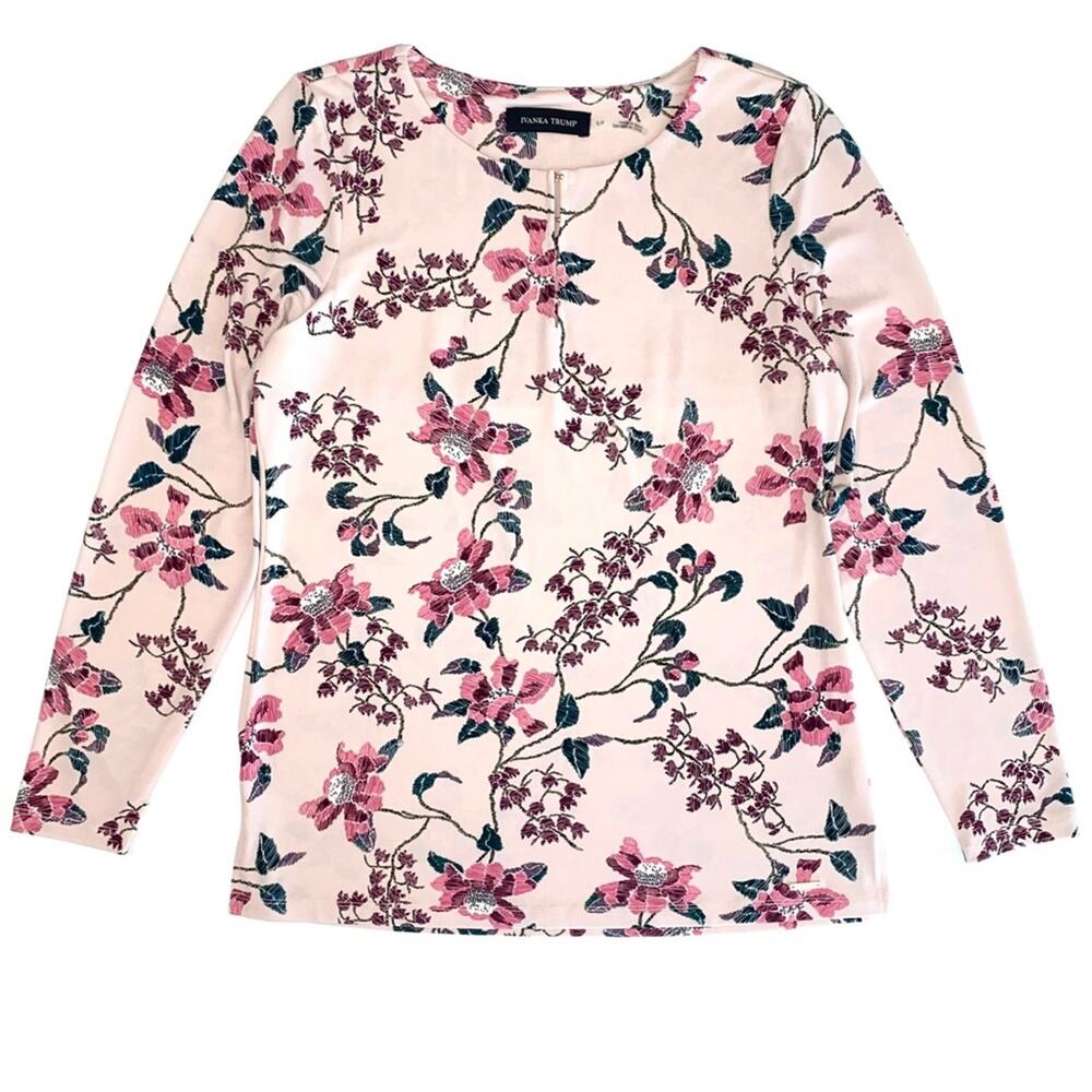 Ivanka Trump Floral Light Pink Spring Long Sleeve Blouse Size Small